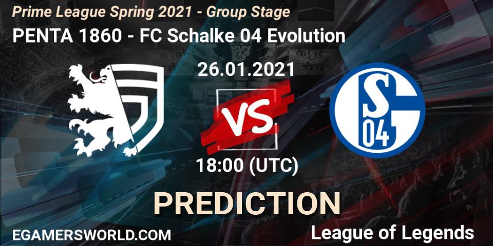 PENTA 1860 vs FC Schalke 04 Evolution: Match Prediction. 26.01.2021 at 18:00, LoL, Prime League Spring 2021 - Group Stage