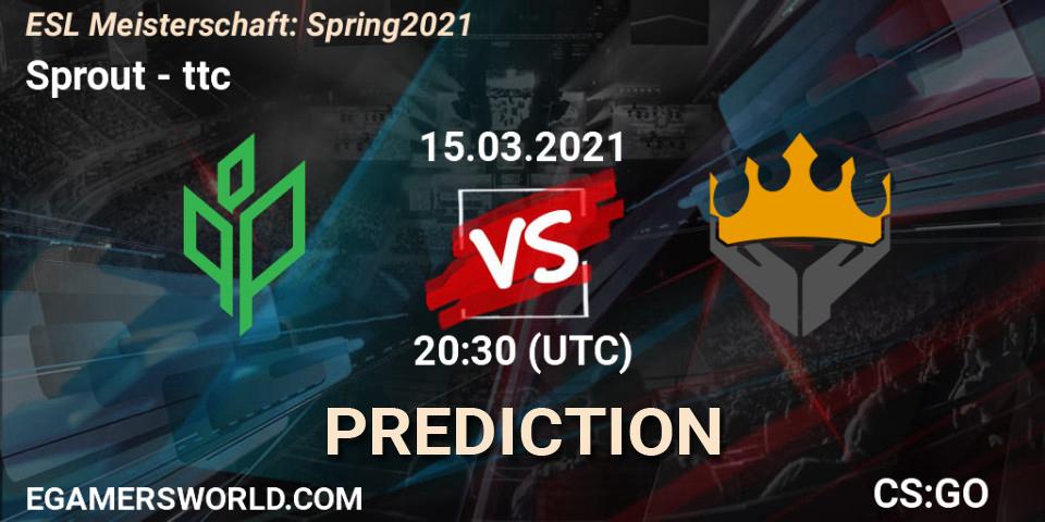 Sprout vs ttc: Match Prediction. 15.03.2021 at 20:30, Counter-Strike (CS2), ESL Meisterschaft: Spring 2021