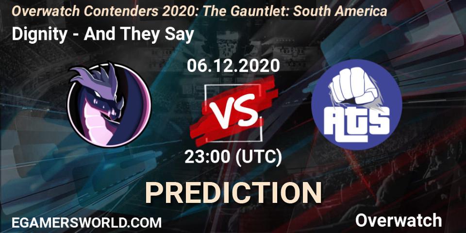 Dignity vs And They Say: Match Prediction. 06.12.2020 at 23:00, Overwatch, Overwatch Contenders 2020: The Gauntlet: South America
