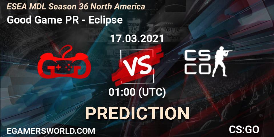 Good Game PR vs Eclipse: Match Prediction. 17.03.2021 at 01:00, Counter-Strike (CS2), MDL ESEA Season 36: North America - Premier Division