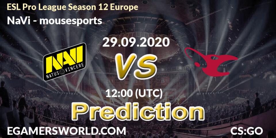 NaVi vs mousesports: Match Prediction. 29.09.2020 at 15:35, Counter-Strike (CS2), ESL Pro League Season 12 Europe