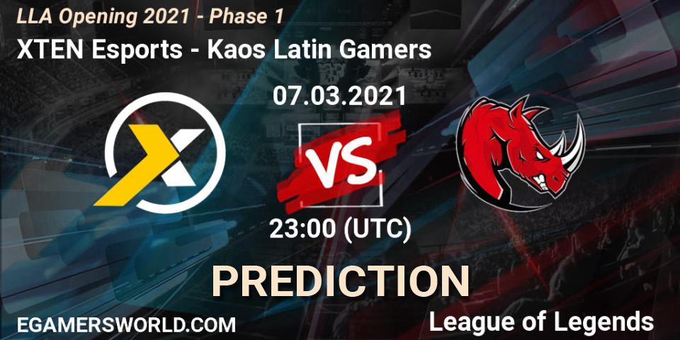 XTEN Esports vs Kaos Latin Gamers: Match Prediction. 08.03.2021 at 00:00, LoL, LLA Opening 2021 - Phase 1