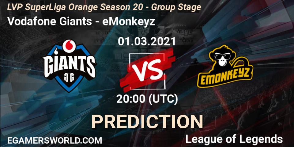 Vodafone Giants vs eMonkeyz: Match Prediction. 01.03.2021 at 20:00, LoL, LVP SuperLiga Orange Season 20 - Group Stage