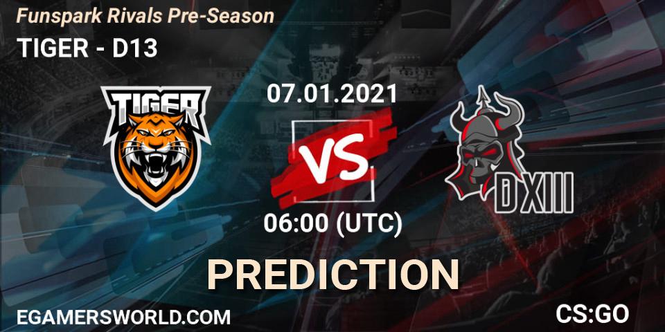 TIGER vs D13: Match Prediction. 07.01.2021 at 06:00, Counter-Strike (CS2), Funspark Rivals Pre-Season