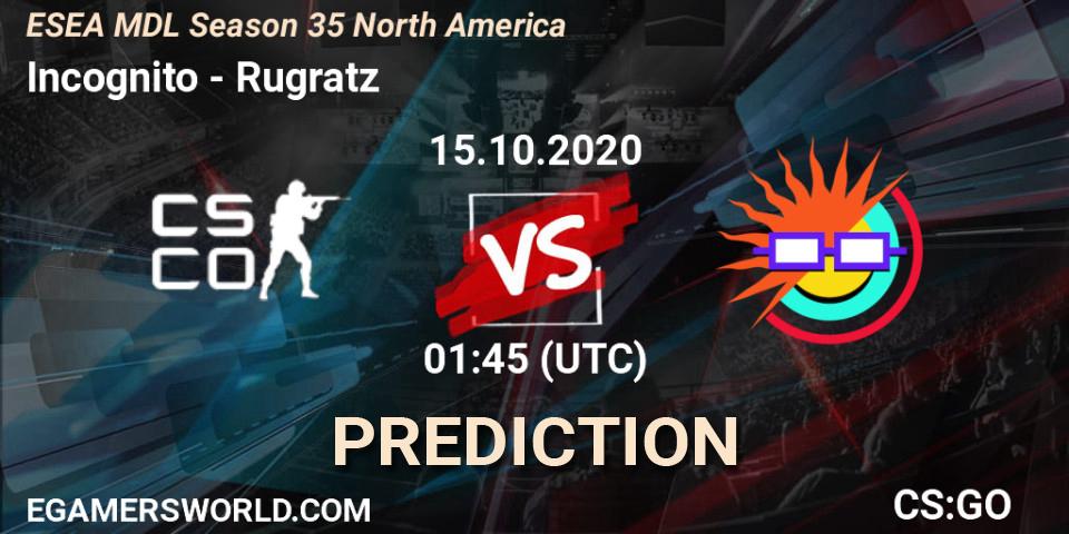 Incognito vs Rugratz: Match Prediction. 21.10.2020 at 23:15, Counter-Strike (CS2), ESEA MDL Season 35 North America
