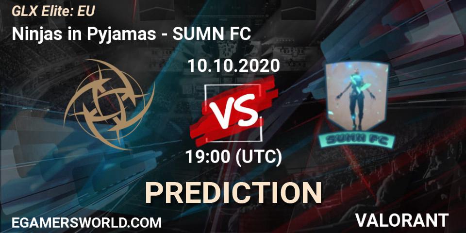 Ninjas in Pyjamas vs SUMN FC: Match Prediction. 10.10.2020 at 20:30, VALORANT, GLX Elite: EU