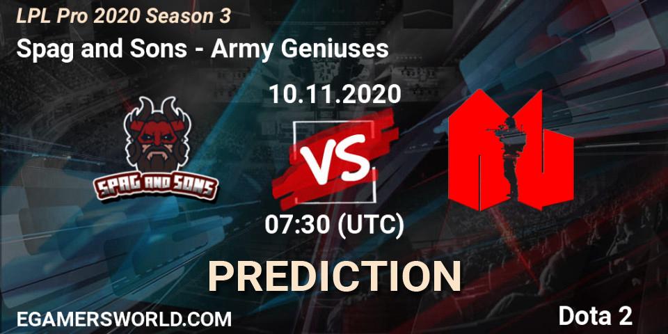 Spag and Sons vs Army Geniuses: Match Prediction. 10.11.2020 at 07:33, Dota 2, LPL Pro 2020 Season 3