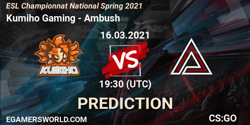 Kumiho Gaming vs Ambush: Match Prediction. 16.03.2021 at 19:30, Counter-Strike (CS2), ESL Championnat National Spring 2021