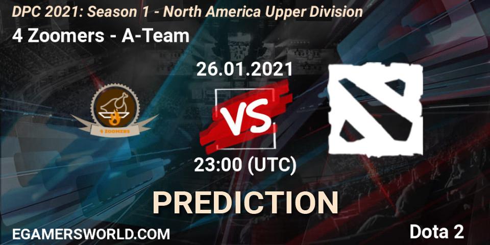 4 Zoomers vs A-Team: Match Prediction. 26.01.2021 at 23:00, Dota 2, DPC 2021: Season 1 - North America Upper Division