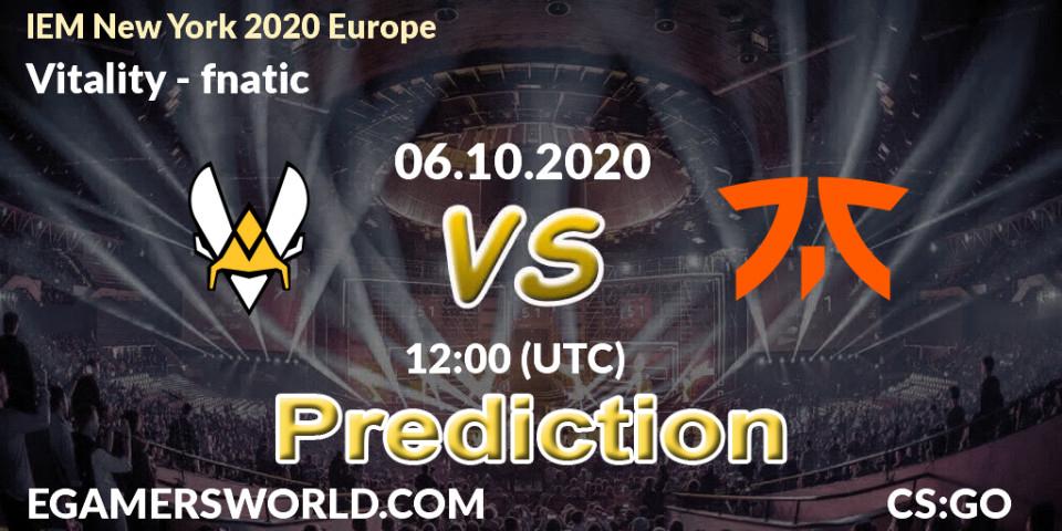 Vitality vs fnatic: Match Prediction. 06.10.2020 at 12:00, Counter-Strike (CS2), IEM New York 2020 Europe