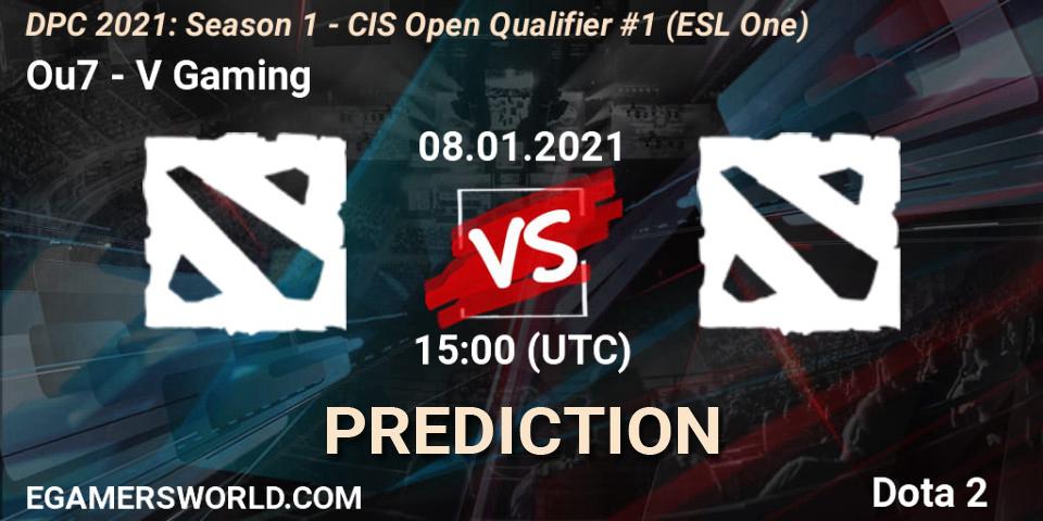 Ou7 vs V Gaming: Match Prediction. 08.01.2021 at 15:00, Dota 2, DPC 2021: Season 1 - CIS Open Qualifier #1 (ESL One)