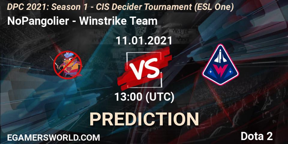 NoPangolier vs Winstrike Team: Match Prediction. 11.01.2021 at 13:00, Dota 2, DPC 2021: Season 1 - CIS Decider Tournament (ESL One)