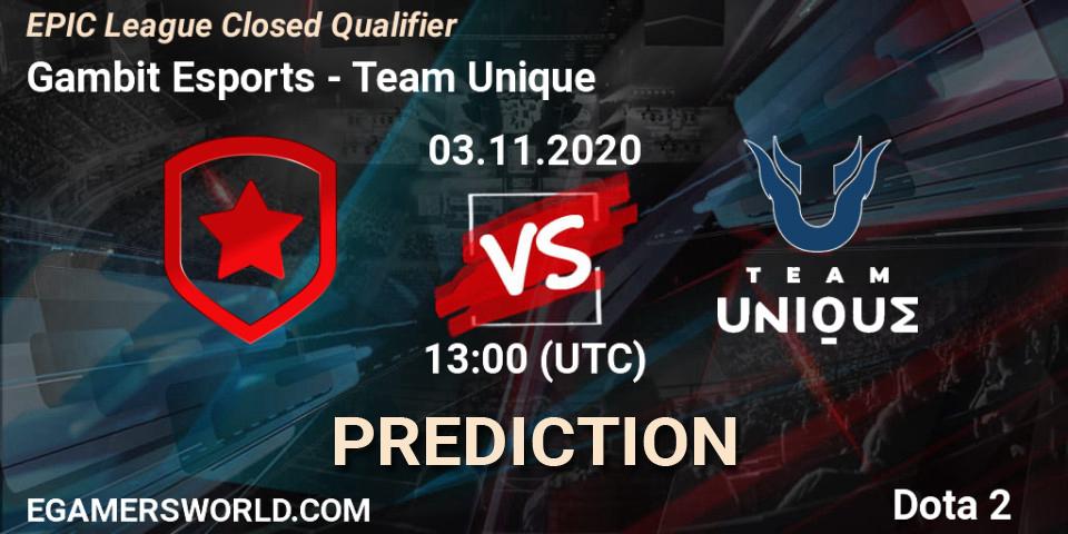 Gambit Esports vs Team Unique: Match Prediction. 03.11.2020 at 15:00, Dota 2, EPIC League Closed Qualifier