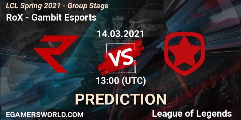 RoX vs Gambit Esports: Match Prediction. 14.03.21, LoL, LCL Spring 2021 - Group Stage