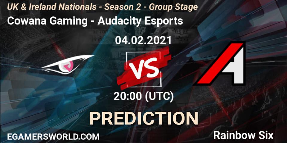 Cowana Gaming vs Audacity Esports: Match Prediction. 04.02.2021 at 20:00, Rainbow Six, UK & Ireland Nationals - Season 2 - Group Stage