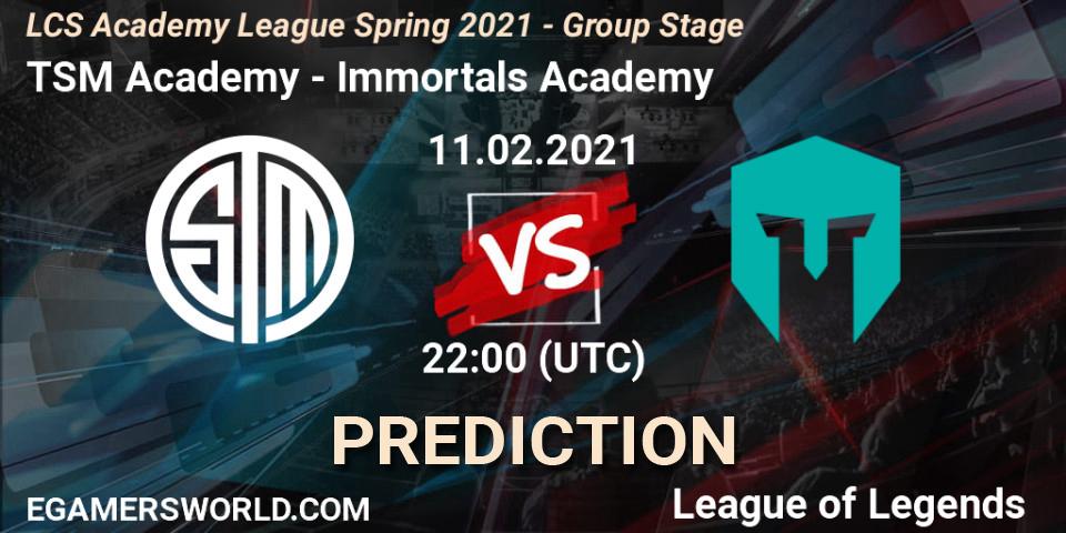 TSM Academy vs Immortals Academy: Match Prediction. 11.02.2021 at 22:00, LoL, LCS Academy League Spring 2021 - Group Stage