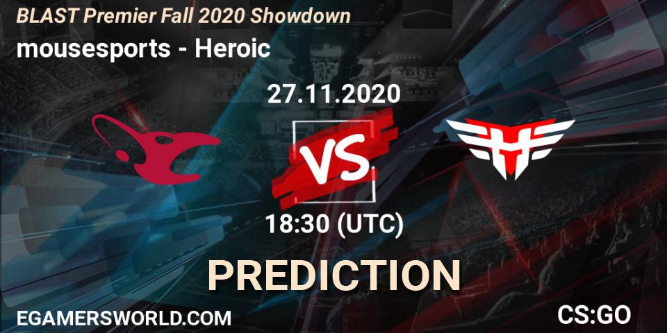 mousesports vs Heroic: Match Prediction. 27.11.2020 at 19:15, Counter-Strike (CS2), BLAST Premier Fall 2020 Showdown