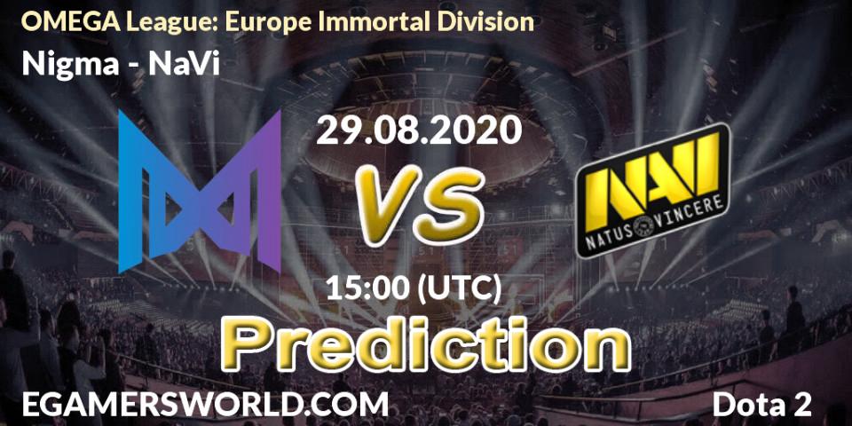 Nigma vs NaVi: Match Prediction. 29.08.2020 at 14:18, Dota 2, OMEGA League: Europe Immortal Division