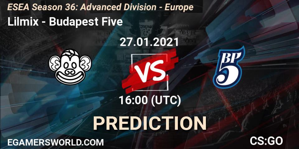 Lilmix vs Budapest Five: Match Prediction. 27.01.2021 at 18:00, Counter-Strike (CS2), ESEA Season 36: Europe - Advanced Division