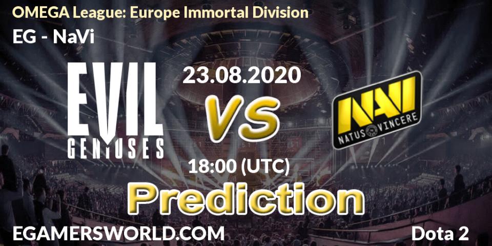 EG vs NaVi: Match Prediction. 23.08.2020 at 16:21, Dota 2, OMEGA League: Europe Immortal Division
