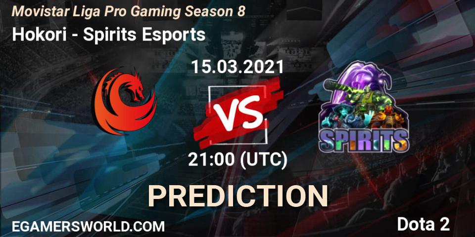 Hokori vs Spirits Esports: Match Prediction. 16.03.2021 at 00:00, Dota 2, Movistar Liga Pro Gaming Season 8