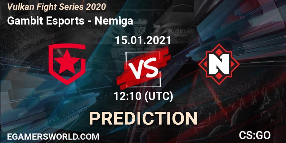 Gambit Esports vs Nemiga: Match Prediction. 15.01.2021 at 12:10, Counter-Strike (CS2), Vulkan Fight Series 2020