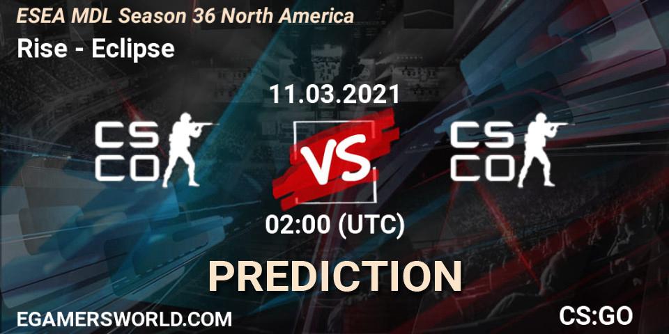 Rise vs Eclipse: Match Prediction. 11.03.2021 at 02:10, Counter-Strike (CS2), MDL ESEA Season 36: North America - Premier Division