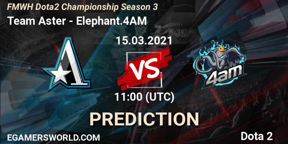 Team Aster vs Elephant.4AM: Match Prediction. 15.03.2021 at 10:55, Dota 2, FMWH Dota2 Championship Season 3