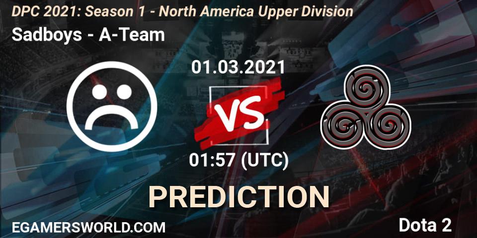 Sadboys vs A-Team: Match Prediction. 01.03.2021 at 01:57, Dota 2, DPC 2021: Season 1 - North America Upper Division