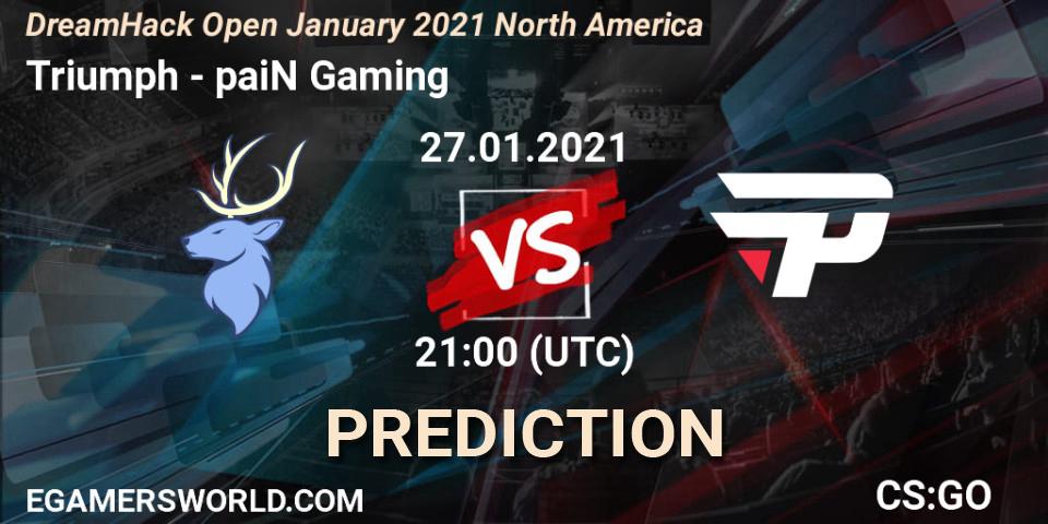 Triumph vs paiN Gaming: Match Prediction. 27.01.2021 at 20:50, Counter-Strike (CS2), DreamHack Open January 2021 North America