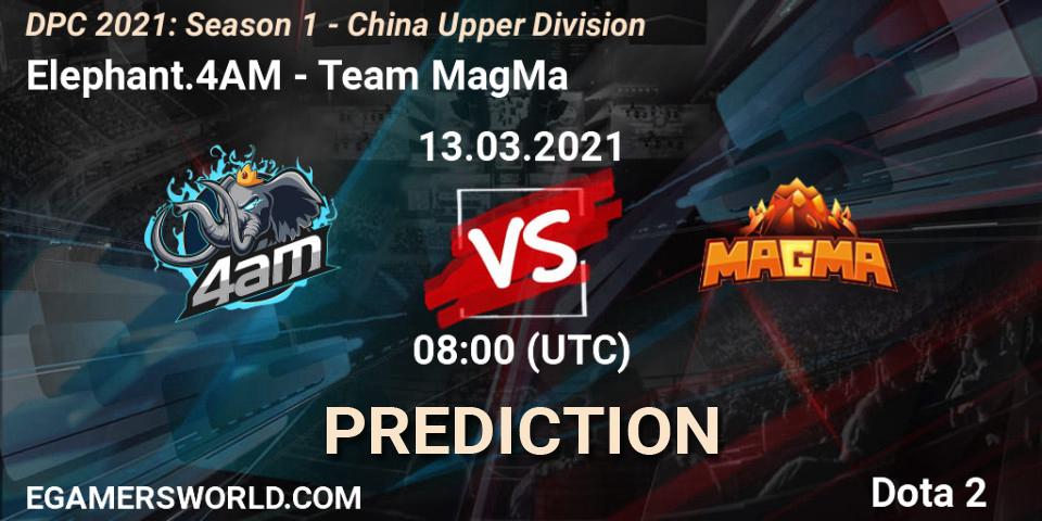 Elephant.4AM vs Team MagMa: Match Prediction. 13.03.2021 at 08:02, Dota 2, DPC 2021: Season 1 - China Upper Division