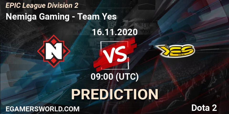 Nemiga Gaming vs Team Yes: Match Prediction. 16.11.20, Dota 2, EPIC League Division 2