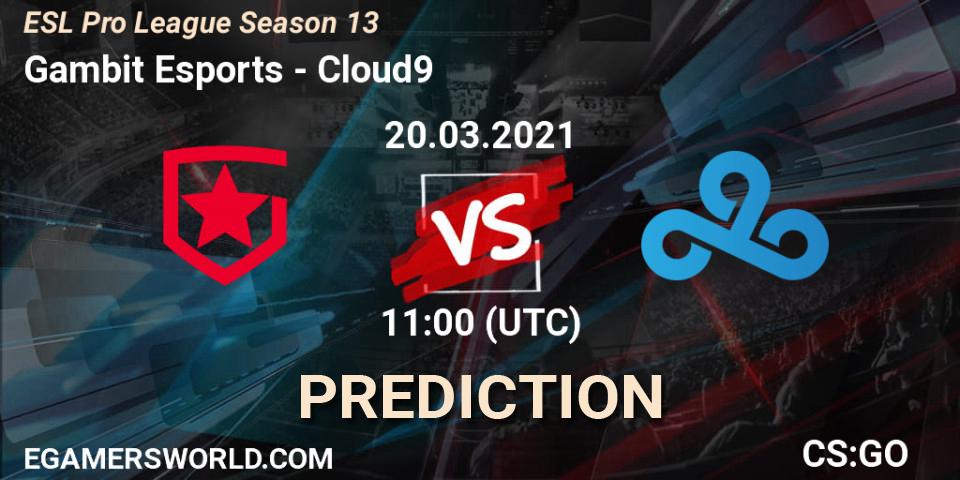 Gambit Esports vs Cloud9: Match Prediction. 20.03.2021 at 11:00, Counter-Strike (CS2), ESL Pro League Season 13