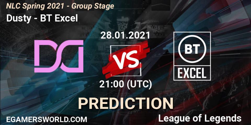 Dusty vs BT Excel: Match Prediction. 28.01.2021 at 21:30, LoL, NLC Spring 2021 - Group Stage