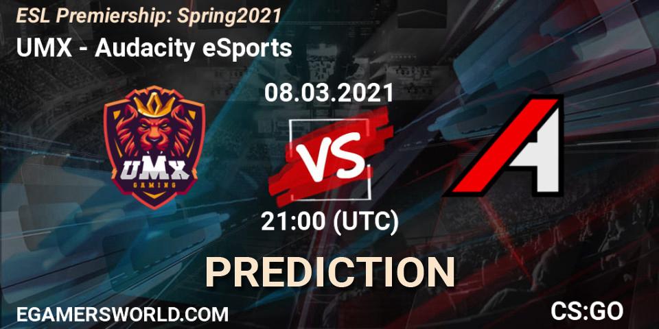 UMX vs Audacity eSports: Match Prediction. 08.03.2021 at 21:00, Counter-Strike (CS2), ESL Premiership: Spring 2021
