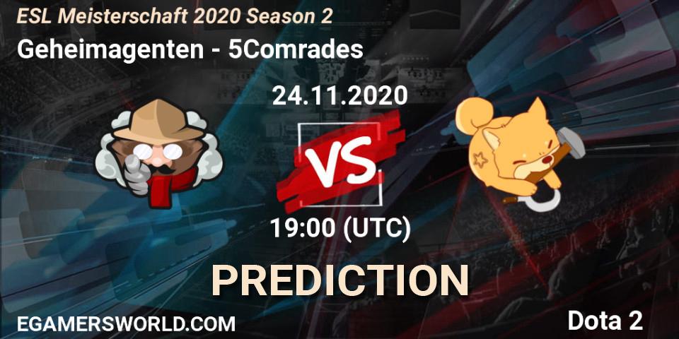Geheimagenten vs 5Comrades: Match Prediction. 24.11.2020 at 19:17, Dota 2, ESL Meisterschaft 2020 Season 2