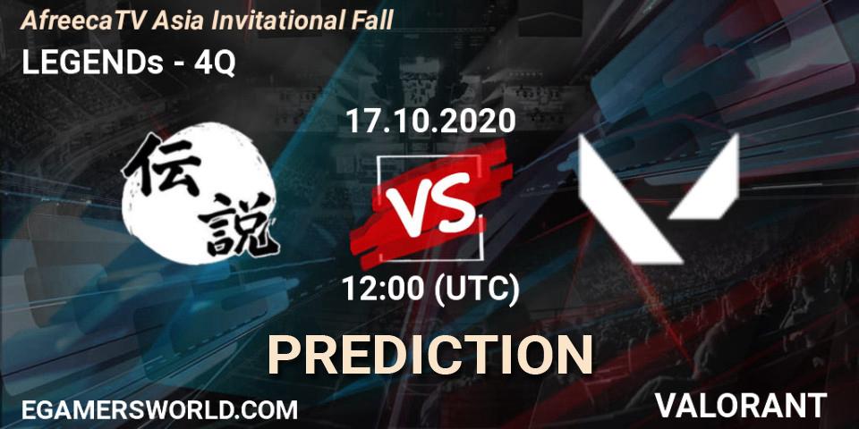 LEGENDs vs 4Q: Match Prediction. 17.10.2020 at 12:00, VALORANT, AfreecaTV Asia Invitational Fall