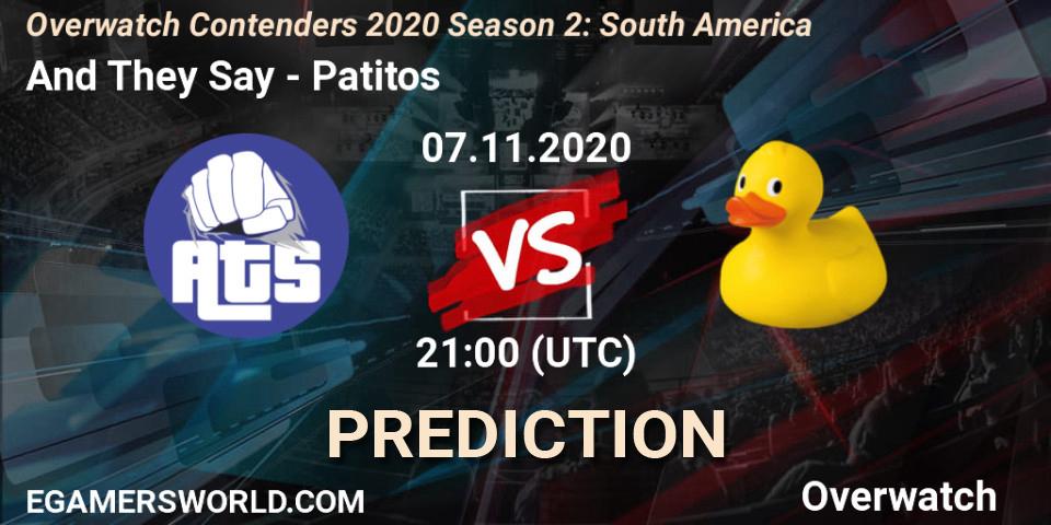 And They Say vs Patitos: Match Prediction. 08.11.2020 at 00:00, Overwatch, Overwatch Contenders 2020 Season 2: South America
