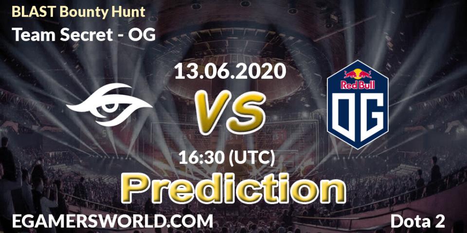 Team Secret vs OG: Match Prediction. 13.06.2020 at 16:26, Dota 2, BLAST Bounty Hunt