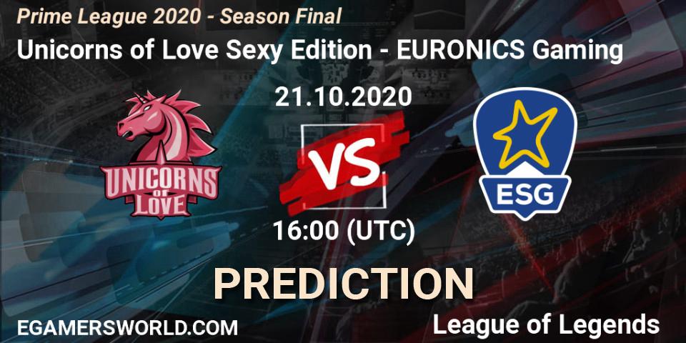 Unicorns of Love Sexy Edition vs EURONICS Gaming: Match Prediction. 21.10.20, LoL, Prime League 2020 - Season Final