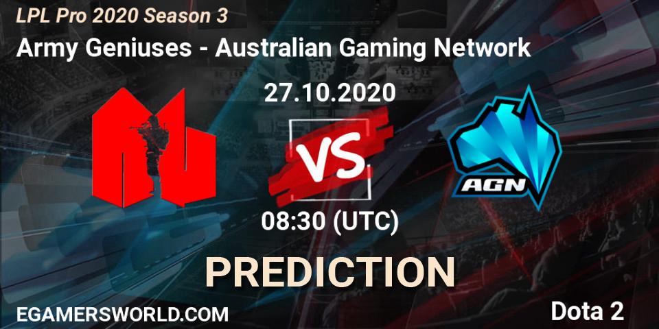 Army Geniuses vs Australian Gaming Network: Match Prediction. 27.10.20, Dota 2, LPL Pro 2020 Season 3