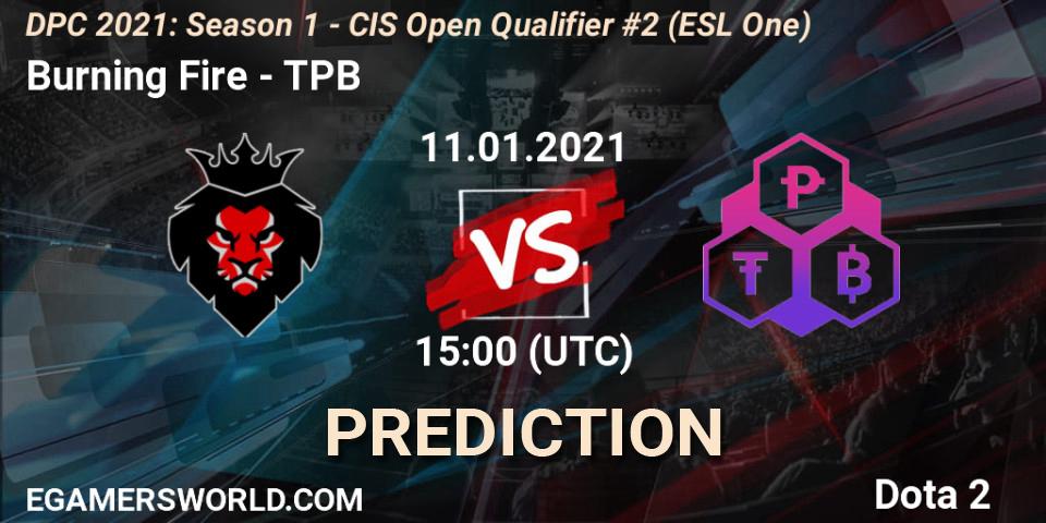 Burning Fire vs TPB: Match Prediction. 11.01.21, Dota 2, DPC 2021: Season 1 - CIS Open Qualifier #2 (ESL One)