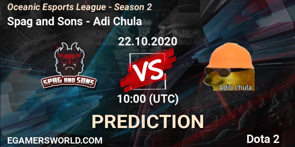 Spag and Sons vs Adió Chula: Match Prediction. 22.10.2020 at 10:42, Dota 2, Oceanic Esports League - Season 2