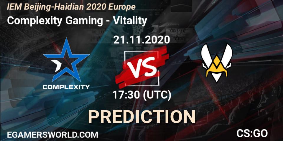 Complexity Gaming vs Vitality: Match Prediction. 21.11.2020 at 17:30, Counter-Strike (CS2), IEM Beijing-Haidian 2020 Europe