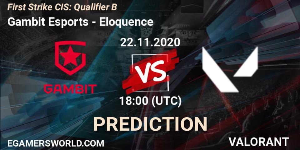 Gambit Esports vs Eloquence: Match Prediction. 22.11.20, VALORANT, First Strike CIS: Qualifier B