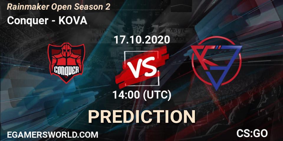 Conquer vs KOVA: Match Prediction. 17.10.2020 at 14:00, Counter-Strike (CS2), Rainmaker Open Season 2