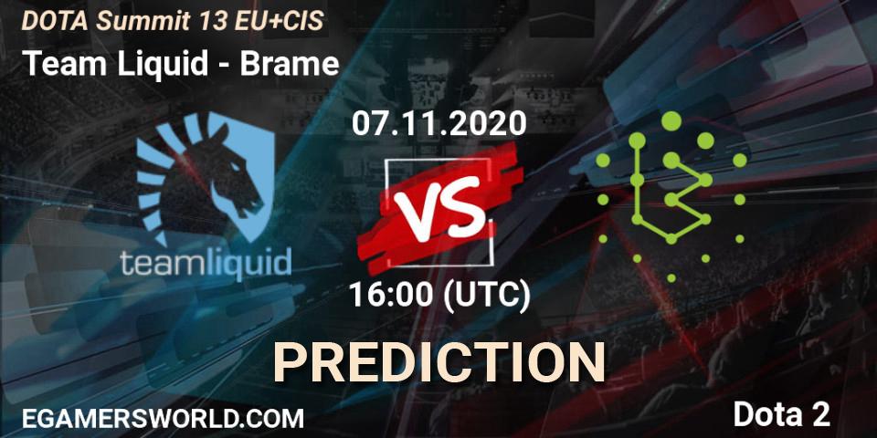 Team Liquid vs Brame: Match Prediction. 07.11.2020 at 17:59, Dota 2, DOTA Summit 13: EU & CIS
