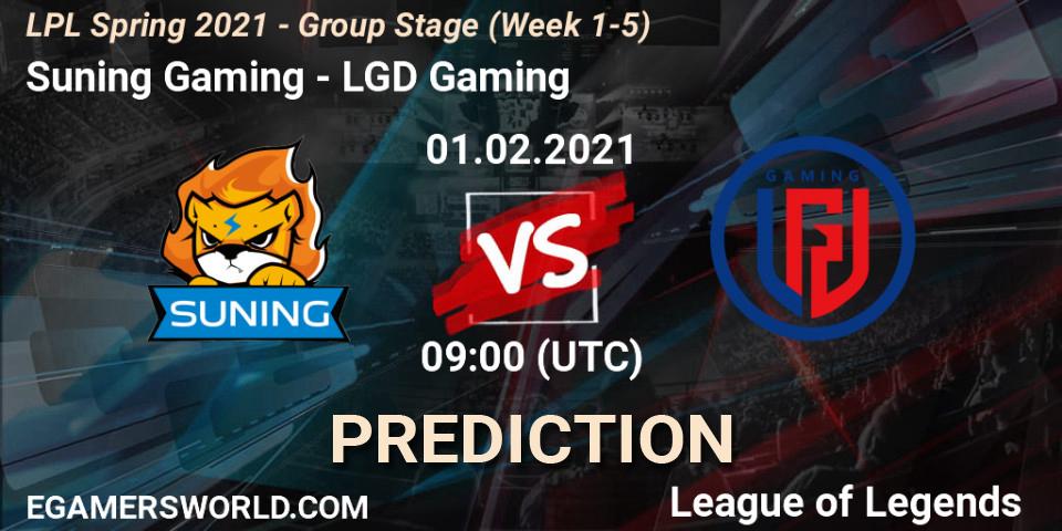 Suning Gaming vs LGD Gaming: Match Prediction. 01.02.2021 at 09:21, LoL, LPL Spring 2021 - Group Stage (Week 1-5)