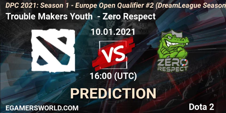 Trouble Makers Youth vs Zero Respect: Match Prediction. 10.01.2021 at 16:05, Dota 2, DPC 2021: Season 1 - Europe Open Qualifier #2 (DreamLeague Season 14)