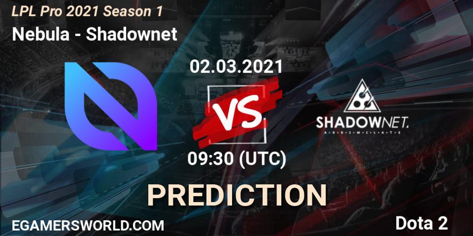 Nebula vs Shadownet: Match Prediction. 02.03.2021 at 09:49, Dota 2, LPL Pro 2021 Season 1